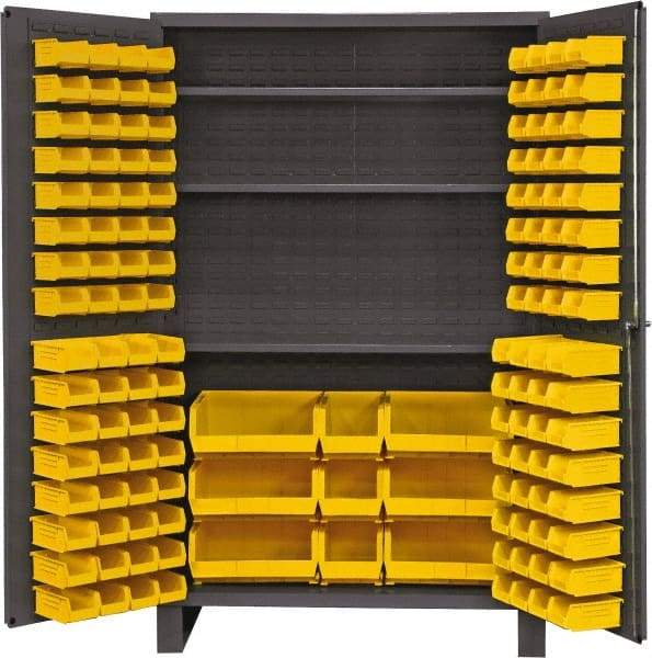Durham - 3 Shelf 137 Bin Storage Cabinet - Steel, 48" Wide x 24" Deep x 78" High, Gray - Exact Tool & Supply