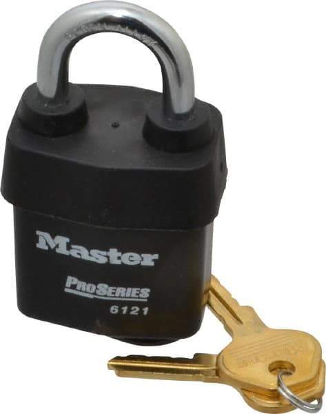 Master Lock - 1-1/8" Shackle Clearance, Keyed Different Pro Series Solid Steel Padlock - 5/16" Shackle Diam, Laminated Steel - Exact Tool & Supply