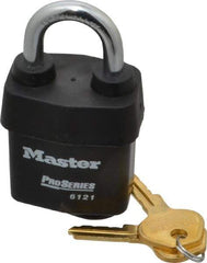 Master Lock - 1-1/8" Shackle Clearance, Keyed Different Pro Series Solid Steel Padlock - 5/16" Shackle Diam, Laminated Steel - Exact Tool & Supply