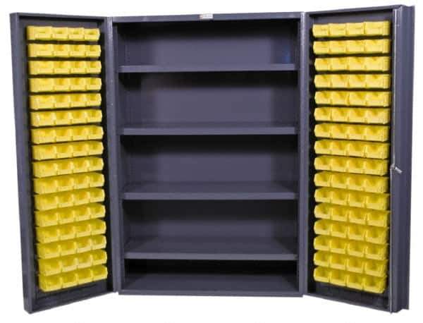 Durham - 4 Shelf 128 Bin Storage Cabinet - Steel, 48" Wide x 24" Deep x 72" High, Gray - Exact Tool & Supply