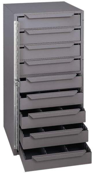 Durham - 9 Drawer, Adjustable Compartment, Small Parts Lockable Storage Cabinet - 12-1/8" Deep x 12-5/8" Wide x 24-1/2" High - Exact Tool & Supply