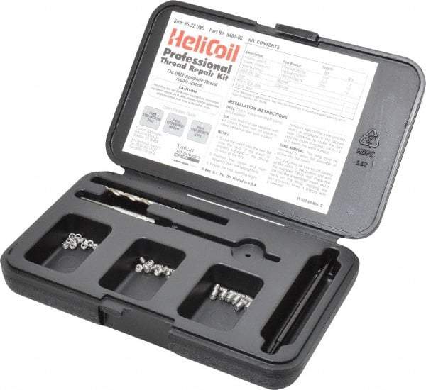 Heli-Coil - 36 Inserts, #6-32 UNC, Thread Repair Kit - 0.207" Insert Length - Exact Tool & Supply
