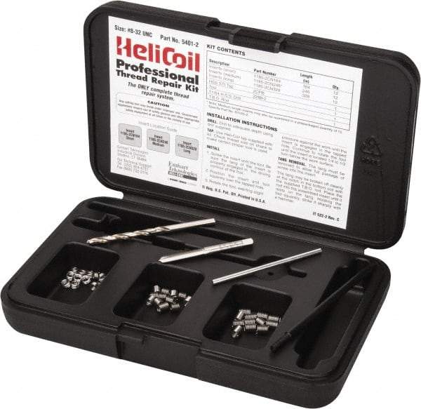 Heli-Coil - 36 Inserts, #8-32 UNC, Thread Repair Kit - 0.246" Insert Length - Exact Tool & Supply