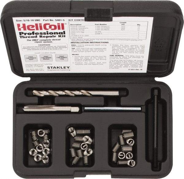 Heli-Coil - 36 Inserts, 5/16-18 UNC, Thread Repair Kit - 0.469" Insert Length - Exact Tool & Supply
