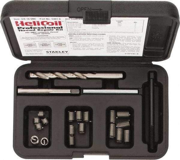 Heli-Coil - 18 Inserts, 3/8-16 UNC, Thread Repair Kit - 0.562" Insert Length - Exact Tool & Supply