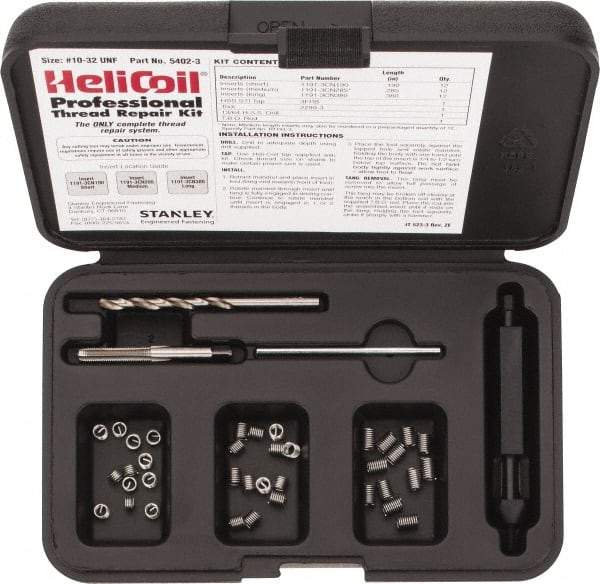 Heli-Coil - 36 Inserts, #10-32 UNF, Thread Repair Kit - 0.285" Insert Length - Exact Tool & Supply
