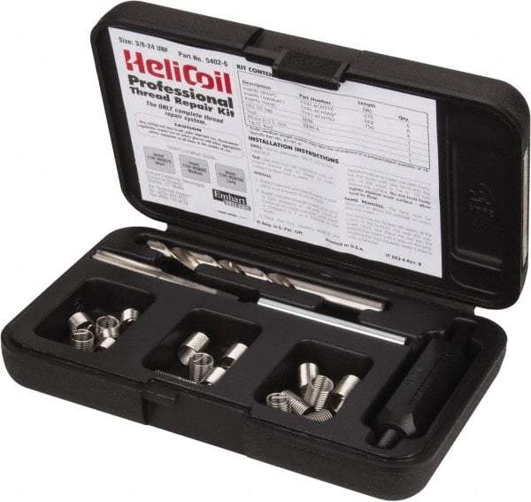 Heli-Coil - 18 Inserts, 3/8-24 UNF, Thread Repair Kit - 0.562" Insert Length - Exact Tool & Supply