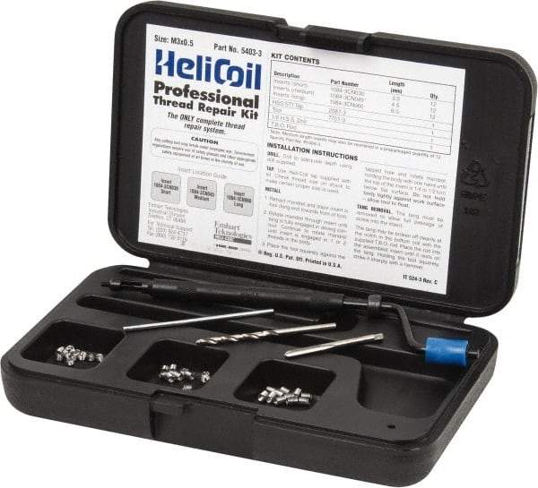 Heli-Coil - 36 Inserts, M3x0.50 Metric Coarse, Thread Repair Kit - 4.5mm Insert Length - Exact Tool & Supply