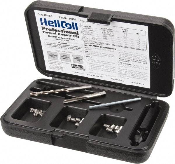 Heli-Coil - 18 Inserts, M5x0.80 Metric Coarse, Thread Repair Kit - 7.5mm Insert Length - Exact Tool & Supply