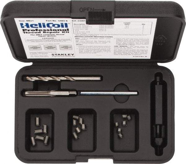 Heli-Coil - 18 Inserts, M6x1.00 Metric Coarse, Thread Repair Kit - 9mm Insert Length - Exact Tool & Supply