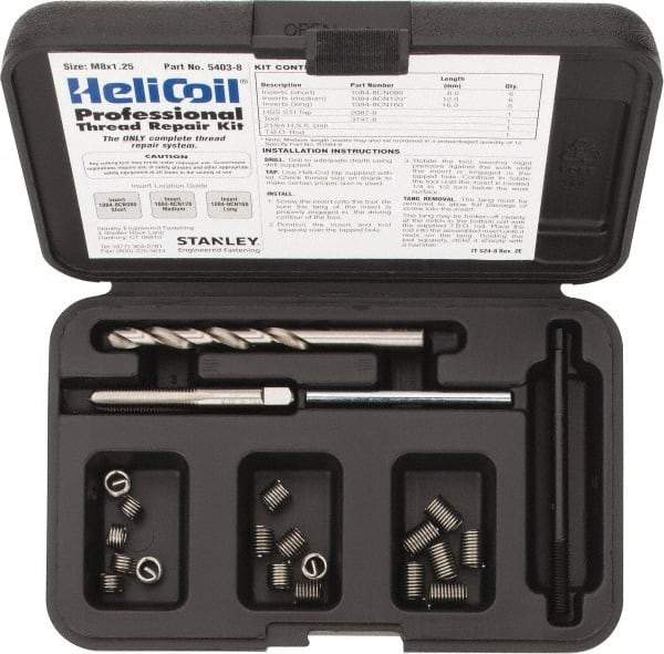 Heli-Coil - 18 Inserts, M8x1.25 Metric Coarse, Thread Repair Kit - 12mm Insert Length - Exact Tool & Supply