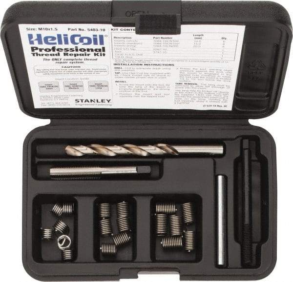 Heli-Coil - 18 Inserts, M10x1.50 Metric Coarse, Thread Repair Kit - 15mm Insert Length - Exact Tool & Supply