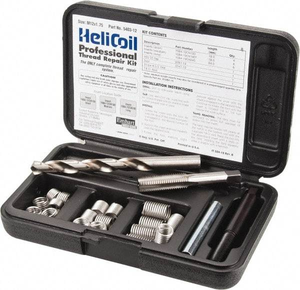 Heli-Coil - 18 Inserts, M12x1.75 Metric Coarse, Thread Repair Kit - 18mm Insert Length - Exact Tool & Supply