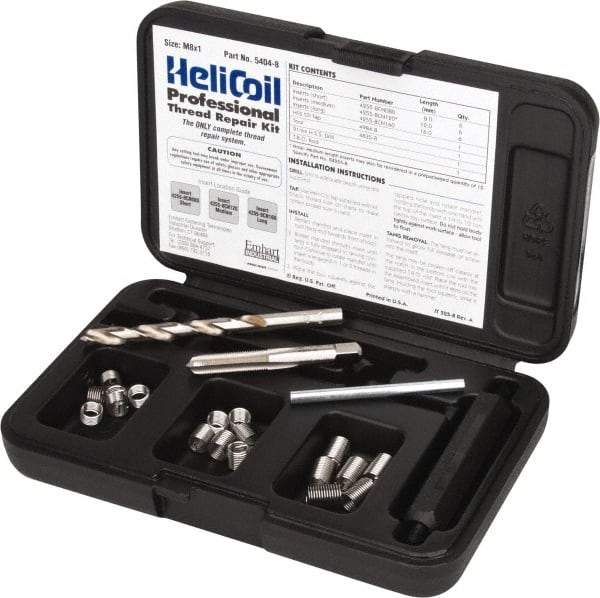 Heli-Coil - 18 Inserts, M8x1.00 Metric Fine, Thread Repair Kit - 12mm Insert Length - Exact Tool & Supply