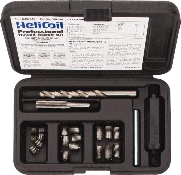 Heli-Coil - 18 Inserts, M10x1.25 Metric Fine, Thread Repair Kit - 15mm Insert Length - Exact Tool & Supply