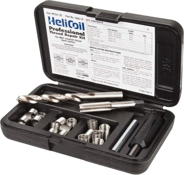 Heli-Coil - 18 Inserts, M12x1.25 Metric Fine, Thread Repair Kit - 18mm Insert Length - Exact Tool & Supply