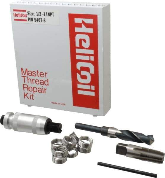 Heli-Coil - 10 Inserts, 1/2-14, Thread Repair Kit - Includes Drill, Installation Tool and Tap - Exact Tool & Supply