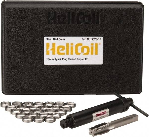 Heli-Coil - 24 Inserts, M18x1.50 Metric Fine, Thread Repair Kit - Includes Drill, Installation Tool and Tap - Exact Tool & Supply