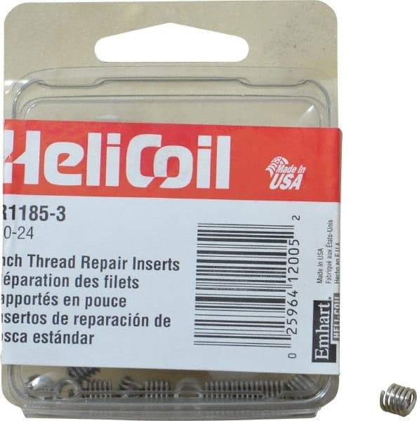 Heli-Coil - #10-24 UNC, 0.285" OAL, Free Running Helical Insert - 5 Free Coils, Tanged, Stainless Steel, Bright Finish, 1-1/2D Insert Length - Exact Tool & Supply