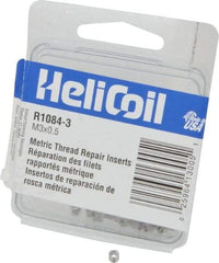 Heli-Coil - M3x0.50 Metric Coarse, 4.5mm OAL, Free Running Helical Insert - 6-3/8 Free Coils, Tanged, Stainless Steel, Bright Finish, 1-1/2D Insert Length - Exact Tool & Supply