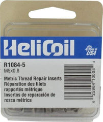 Heli-Coil - M5x0.80 Metric Coarse, 7.5mm OAL, Free Running Helical Insert - 6-7/8 Free Coils, Tanged, Stainless Steel, Bright Finish, 1-1/2D Insert Length - Exact Tool & Supply