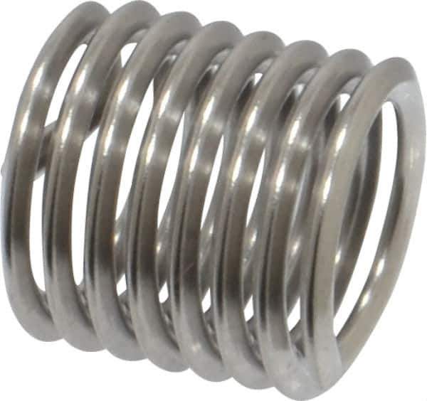 Heli-Coil - M8x1.25 Metric Coarse, 12mm OAL, Free Running Helical Insert - 7-3/8 Free Coils, Tanged, Stainless Steel, Bright Finish, 1-1/2D Insert Length - Exact Tool & Supply