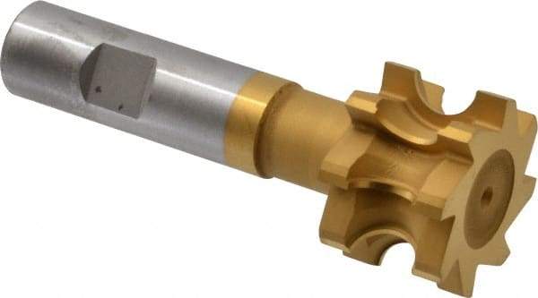 Whitney Tool Co. - 1/4" Radius, 1/2" Circle Diam, 1-1/2" Cutter Diam, 1" Cutting Width, Shank Connection, Concave Radius Cutter - 3/4" Shank Diam, 4" OAL, High Speed Steel, TiN Finish, Profile Ground, 8 Teeth, Weldon Flat - Exact Tool & Supply