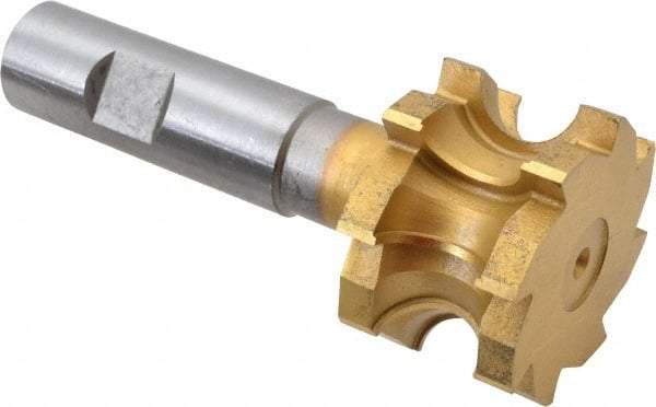 Whitney Tool Co. - 5/16" Radius, 5/8" Circle Diam, 1-3/4" Cutter Diam, 1-1/8" Cutting Width, Shank Connection, Concave Radius Cutter - 3/4" Shank Diam, 4" OAL, High Speed Steel, TiN Finish, Profile Ground, 8 Teeth, Weldon Flat - Exact Tool & Supply