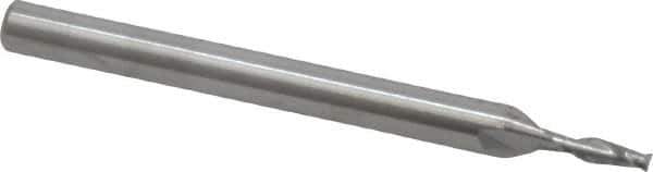 SGS - 1/16", 3/16" LOC, 1/8" Shank Diam, 1-1/2" OAL, 2 Flute, Solid Carbide Square End Mill - Single End, Uncoated, Spiral Flute, 30° Helix, Centercutting, Right Hand Cut, Right Hand Flute, Series 52 - Exact Tool & Supply