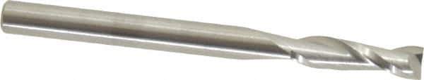 SGS - 1/8", 7/16" LOC, 1/8" Shank Diam, 1-1/2" OAL, 2 Flute, Solid Carbide Square End Mill - Single End, Uncoated, Spiral Flute, 30° Helix, Centercutting, Right Hand Cut, Right Hand Flute, Series 52 - Exact Tool & Supply