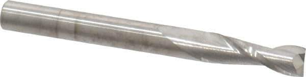 SGS - 1/4", 3/4" LOC, 1/4" Shank Diam, 2-1/2" OAL, 2 Flute, Solid Carbide Square End Mill - Single End, Uncoated, Spiral Flute, 30° Helix, Centercutting, Right Hand Cut, Right Hand Flute, Series 52 - Exact Tool & Supply
