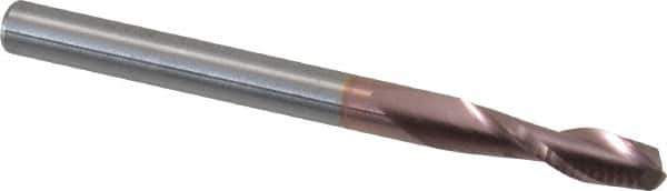 SGS - 1/8", 7/16" LOC, 1/8" Shank Diam, 1-1/2" OAL, 2 Flute, Solid Carbide Square End Mill - Single End, TiCN Finish, Spiral Flute, 30° Helix, Centercutting, Right Hand Cut, Right Hand Flute, Series 52 - Exact Tool & Supply