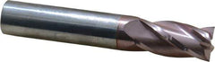 SGS - 1/2", 1" LOC, 1/2" Shank Diam, 3" OAL, 4 Flute, Solid Carbide Square End Mill - Single End, TiCN Finish, Spiral Flute, 30° Helix, Centercutting, Right Hand Cut, Right Hand Flute, Series 54 - Exact Tool & Supply