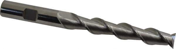 SGS - 1/2", 3" LOC, 1/2" Shank Diam, 5" OAL, 2 Flute, Solid Carbide Square End Mill - Single End, Uncoated, Spiral Flute, 45° Helix, Centercutting, Right Hand Cut, Right Hand Flute, Series 44 - Exact Tool & Supply