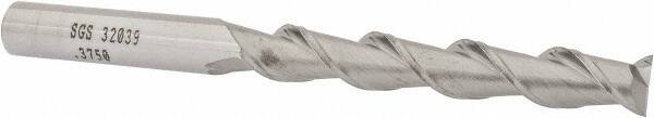 SGS - 3/8", 2-1/2" LOC, 3/8" Shank Diam, 4-1/4" OAL, 2 Flute, Solid Carbide Square End Mill - Single End, Uncoated, Spiral Flute, 45° Helix, Centercutting, Right Hand Cut, Right Hand Flute, Series 44 - Exact Tool & Supply