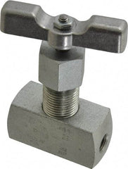 Made in USA - 1/8" Pipe, Inline Hard Seat Needle Valve - FNPT x FNPT Ends, Alloy Valve, 10,000 Max psi - Exact Tool & Supply