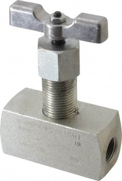 Made in USA - 3/8" Pipe, Inline Hard Seat Needle Valve - FNPT x FNPT Ends, Alloy Valve, 10,000 Max psi - Exact Tool & Supply