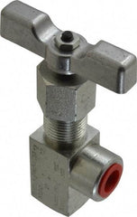 Made in USA - 1/4" Pipe, Angled Hard Seat Needle Valve - FNPT x FNPT Ends, Alloy Valve, 10,000 Max psi - Exact Tool & Supply