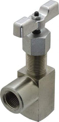 Made in USA - 1/2" Pipe, Angled Hard Seat Needle Valve - FNPT x FNPT Ends, Alloy Valve, 10,000 Max psi - Exact Tool & Supply
