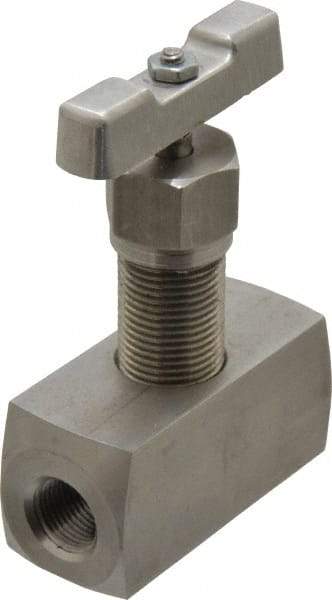 Made in USA - 3/8" Pipe, Inline Hard Seat Needle Valve - FNPT x FNPT Ends, Grade 316 Stainless Steel Valve, 10,000 Max psi - Exact Tool & Supply
