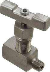 Value Collection - 1/4" Pipe, Inline Hard Seat Needle Valve - MNPT x FNPT Ends, Grade 316 Stainless Steel Valve, 10,000 Max psi - Exact Tool & Supply