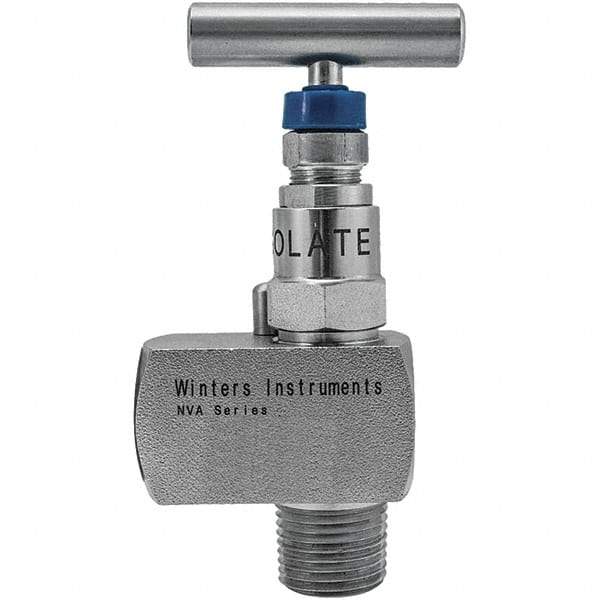 Value Collection - 1/2" Pipe, Angled Hard Seat Needle Valve - FNPT x FNPT Ends, Grade 316 Stainless Steel Valve, 10,000 Max psi - Exact Tool & Supply