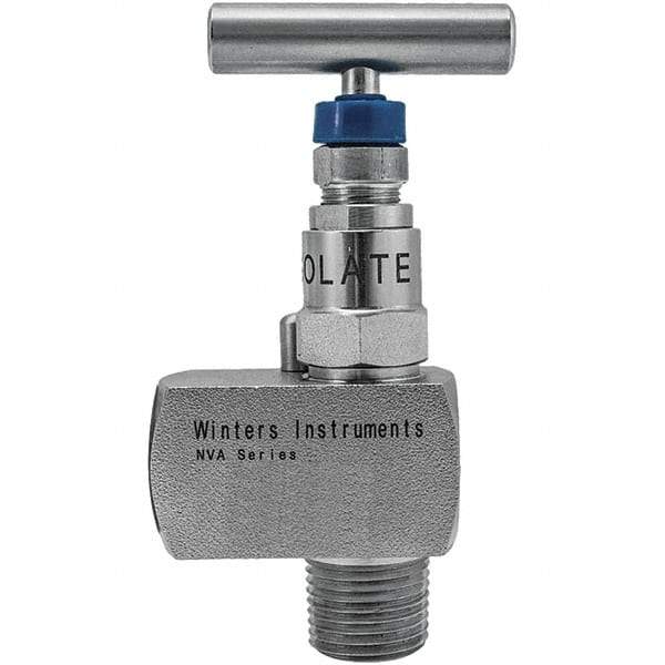 Value Collection - 1/4" Pipe, Angled Hard Seat Needle Valve - MNPT x FNPT Ends, Grade 316 Stainless Steel Valve, 10,000 Max psi - Exact Tool & Supply