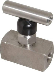 Made in USA - 1/8" Pipe, Inline Miniature Needle Valve - FNPT x FNPT Ends, Grade 316 Stainless Steel Valve, 6,000 Max psi - Exact Tool & Supply