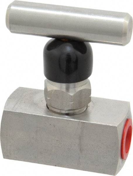 Made in USA - 1/4" Pipe, Inline Miniature Needle Valve - FNPT x FNPT Ends, Grade 316 Stainless Steel Valve, 6,000 Max psi - Exact Tool & Supply