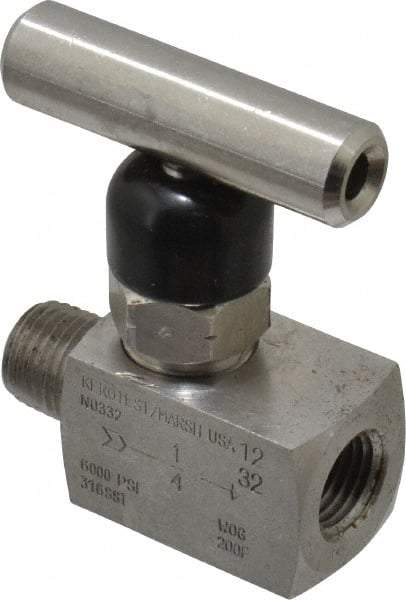 Made in USA - 1/4" Pipe, Inline Miniature Needle Valve - MNPT x FNPT Ends, Grade 316 Stainless Steel Valve, 6,000 Max psi - Exact Tool & Supply