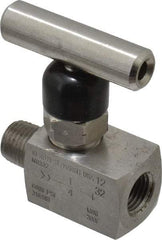 Made in USA - 1/4" Pipe, Inline Miniature Needle Valve - MNPT x FNPT Ends, Grade 316 Stainless Steel Valve, 6,000 Max psi - Exact Tool & Supply