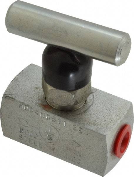 Made in USA - 1/8" Pipe, Inline Miniature Needle Valve - FNPT x FNPT Ends, Alloy Valve, 6,000 Max psi - Exact Tool & Supply