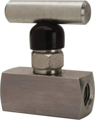 Made in USA - 1/4" Pipe, Inline Miniature Needle Valve - FNPT x FNPT Ends, Alloy Valve, 6,000 Max psi - Exact Tool & Supply