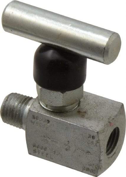 Made in USA - 1/4" Pipe, Inline Miniature Needle Valve - MNPT x FNPT Ends, Alloy Valve, 6,000 Max psi - Exact Tool & Supply